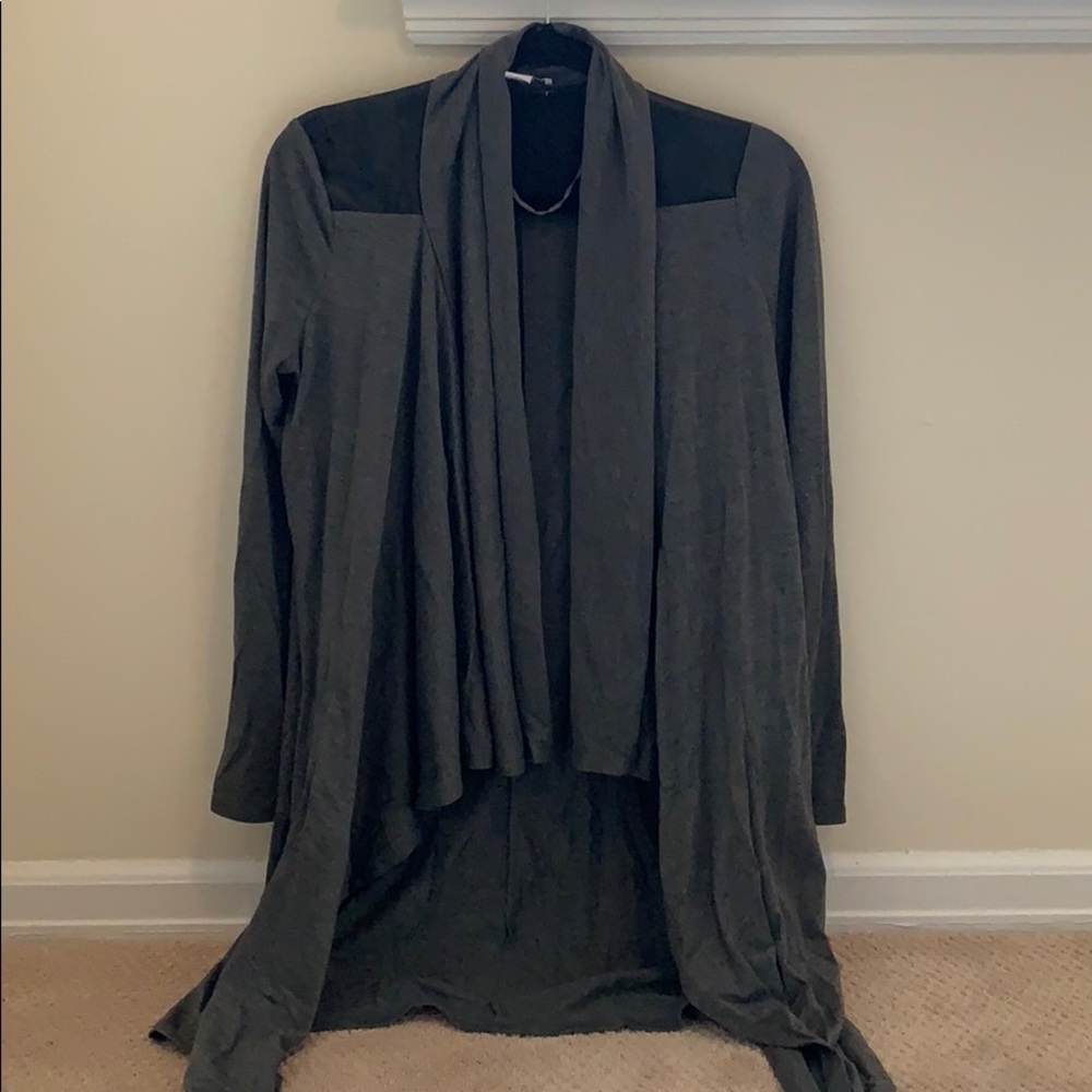 Open cardigan with pleather shoulder detail